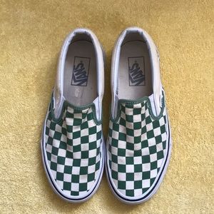 Green Checkered Slip On Vans